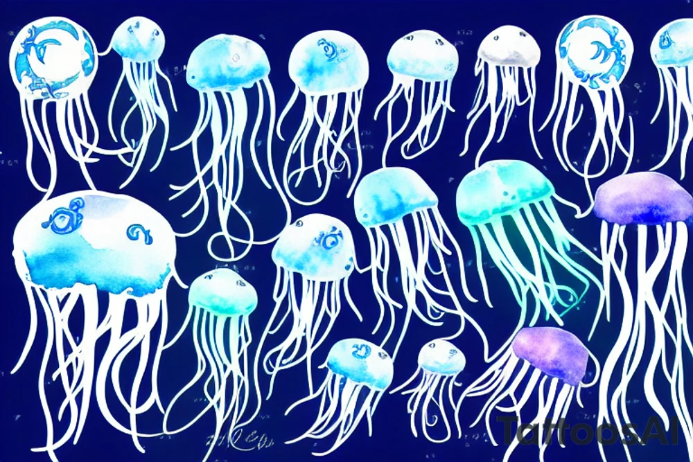 Blue jellyfish with long tentacles tattoo idea