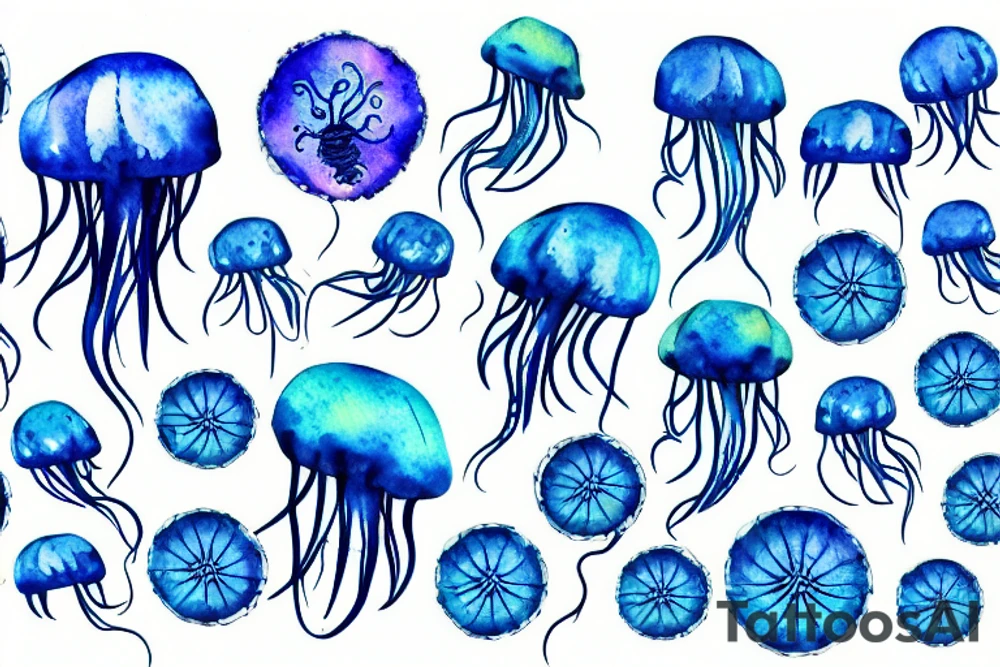 Blue jellyfish with long tentacles tattoo idea