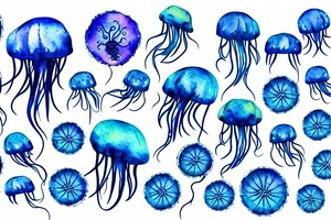 Blue jellyfish with long tentacles tattoo idea
