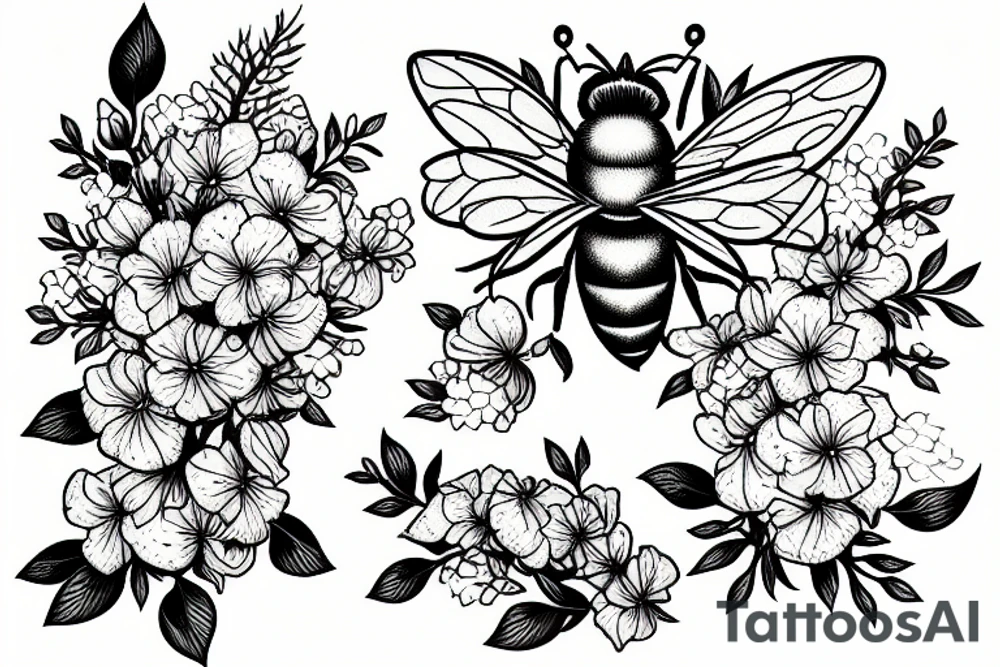 honeybee next to a bouquet of lilacs tattoo idea
