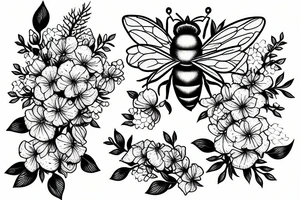 honeybee next to a bouquet of lilacs tattoo idea