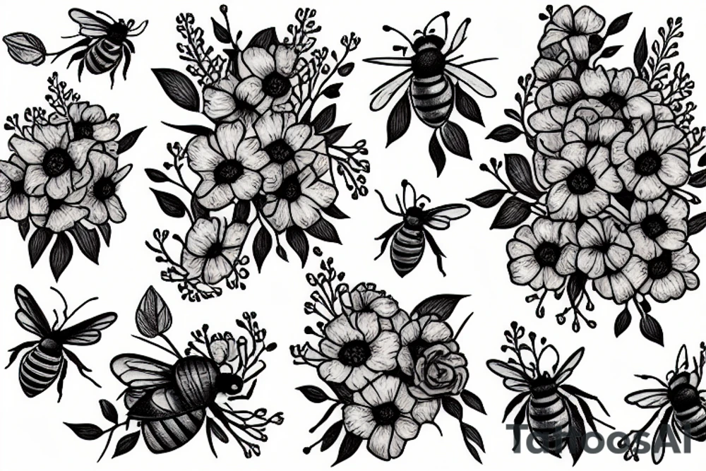 honeybee next to a bouquet of lilacs tattoo idea