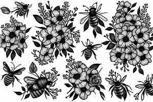 honeybee next to a bouquet of lilacs tattoo idea