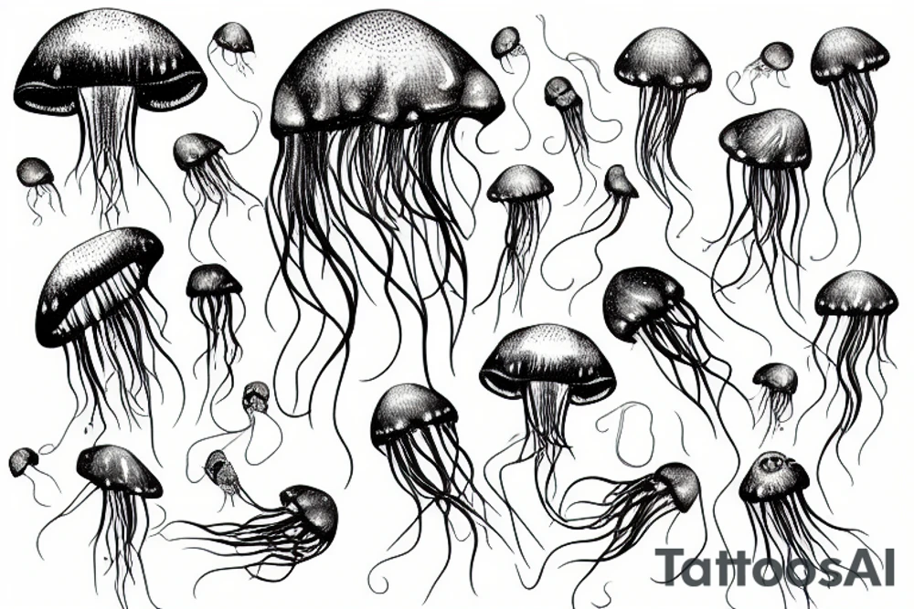 A single jellyfish with very long tentacles tattoo idea