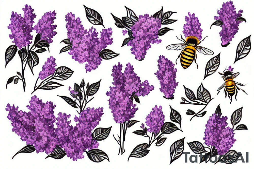 honeybee next to a bouquet of lilacs tattoo idea