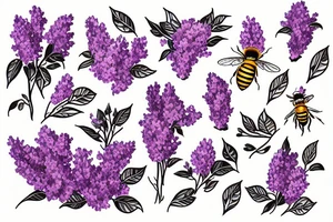honeybee next to a bouquet of lilacs tattoo idea