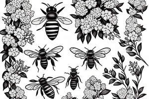 honeybee next to a bouquet of lilacs tattoo idea