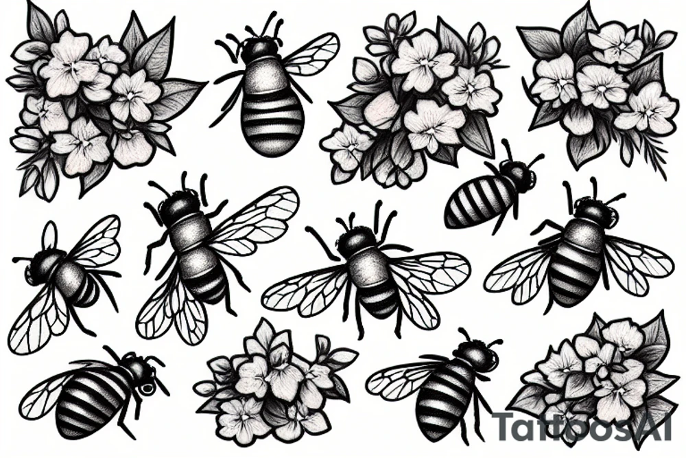 one small honeybee next to a bouquet of lilacs tattoo idea