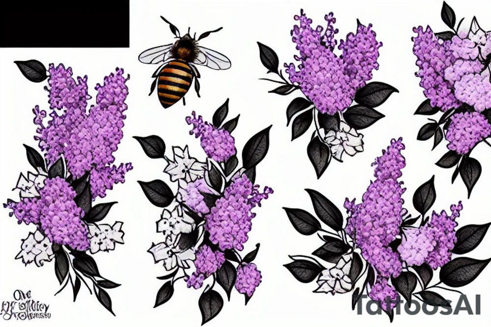 one small honeybee next to a bouquet of lilacs tattoo idea