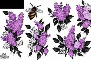 one small honeybee next to a bouquet of lilacs tattoo idea