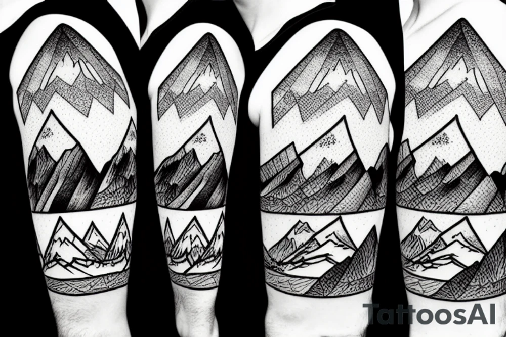 geometric mountain scene with a lake tattoo idea