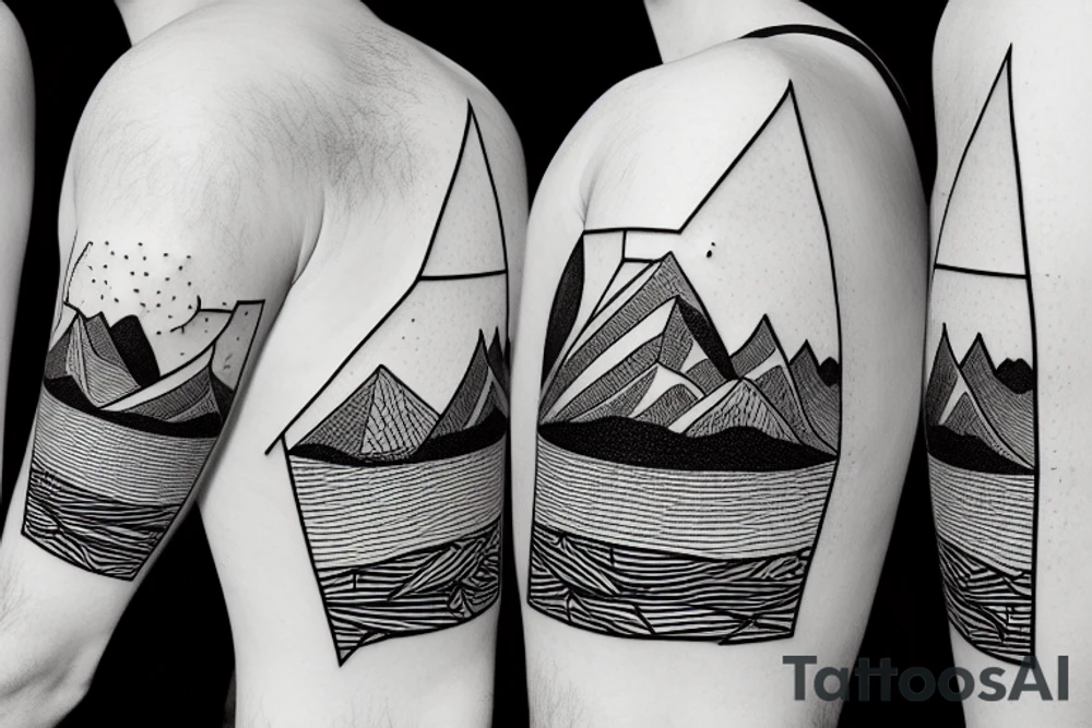 geometric mountain scene with a lake tattoo idea