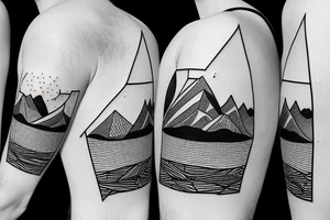 geometric mountain scene with a lake tattoo idea