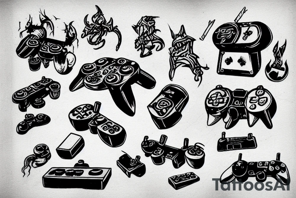 Retro videogame background enemies tattoo idea