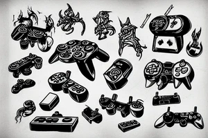 Retro videogame background enemies tattoo idea
