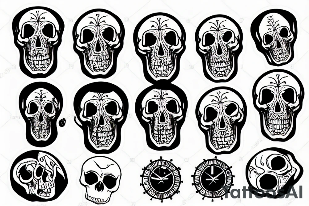 clock in a skull tattoo idea