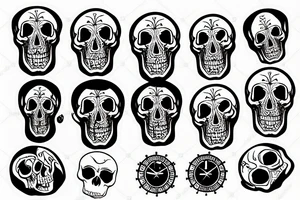 clock in a skull tattoo idea