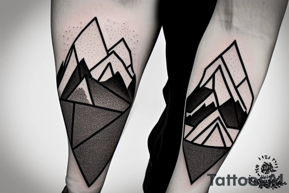 geometric mountain scene with a lake on forearm enclosed in a triangle tattoo idea