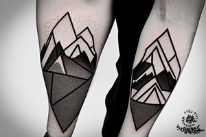 geometric mountain scene with a lake on forearm enclosed in a triangle tattoo idea