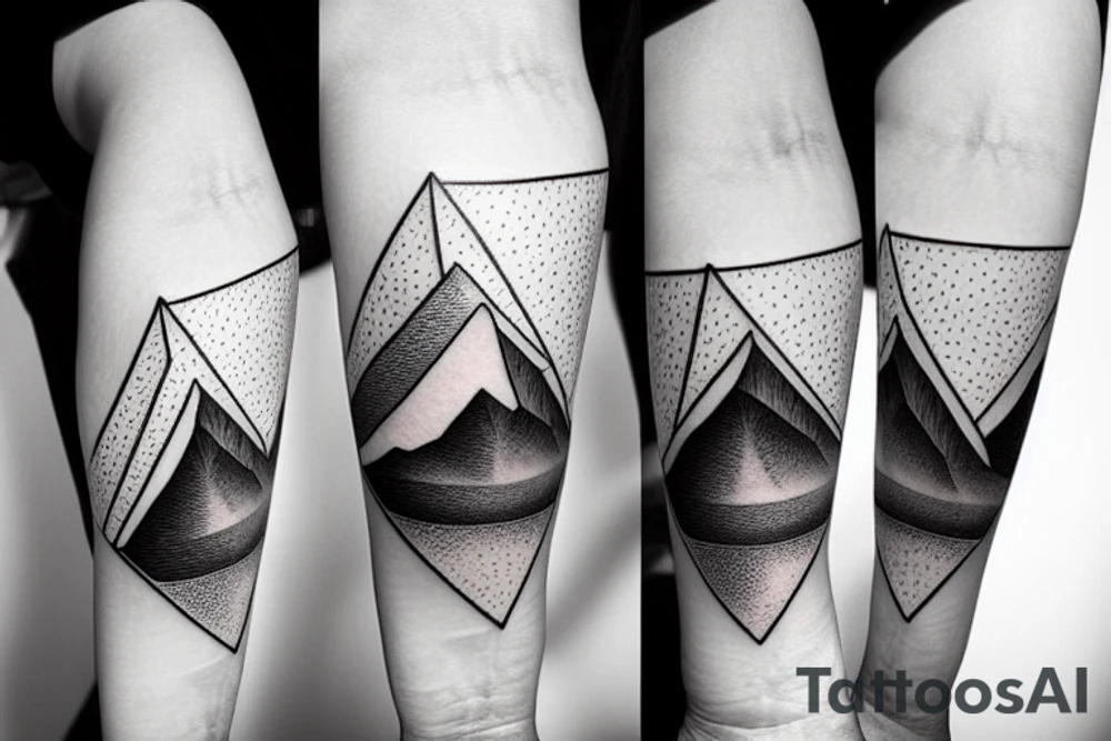 geometric mountain scene with a lake on forearm enclosed in a triangle tattoo idea geometric mountain scene with a lake on forearm enclosed in a triangle tattoo idea