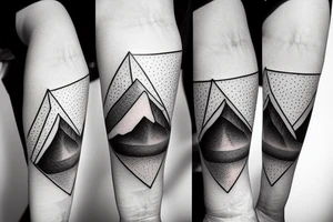 geometric mountain scene with a lake on forearm enclosed in a triangle tattoo idea