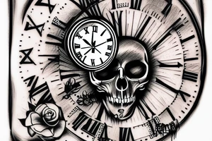 clock engraved in a skull tattoo idea