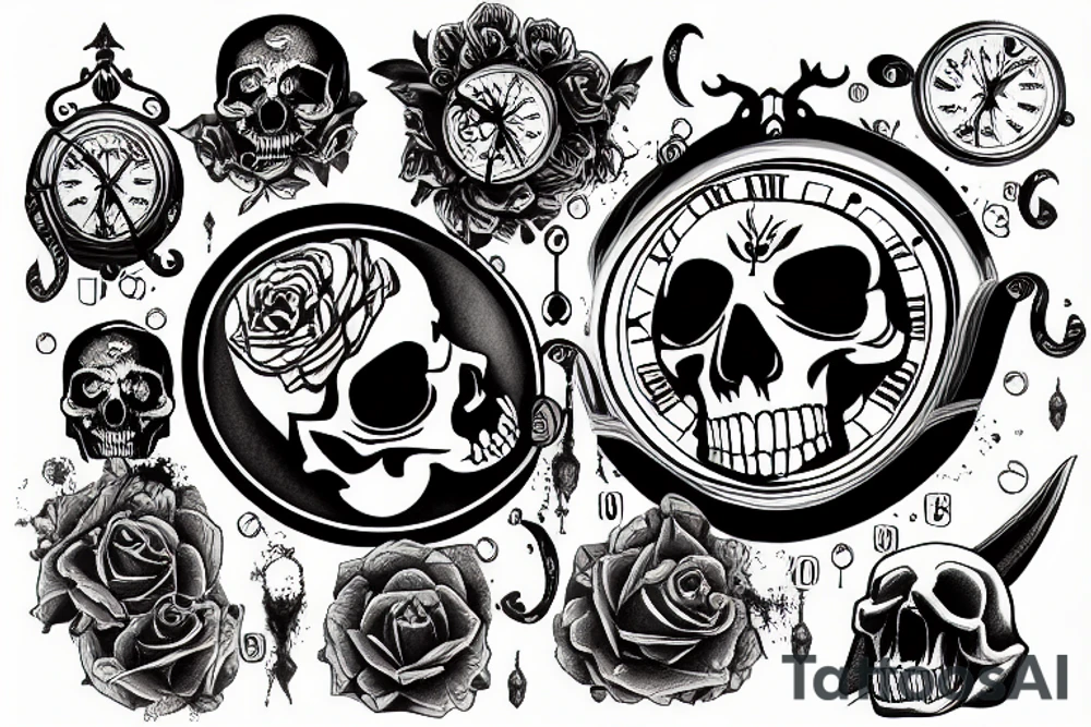 clock engraved in a skull tattoo idea