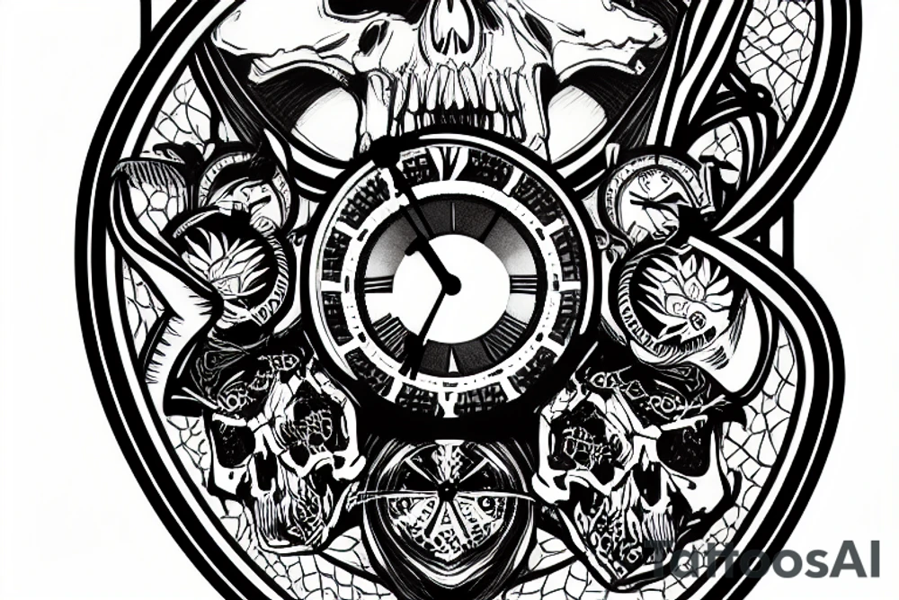 clock engraved in a skull tattoo idea