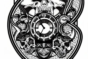 clock engraved in a skull tattoo idea