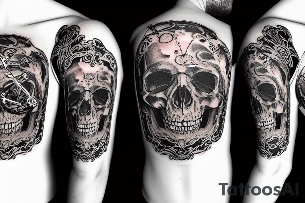 clock engraved in a skull tattoo idea