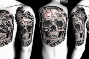 clock engraved in a skull tattoo idea