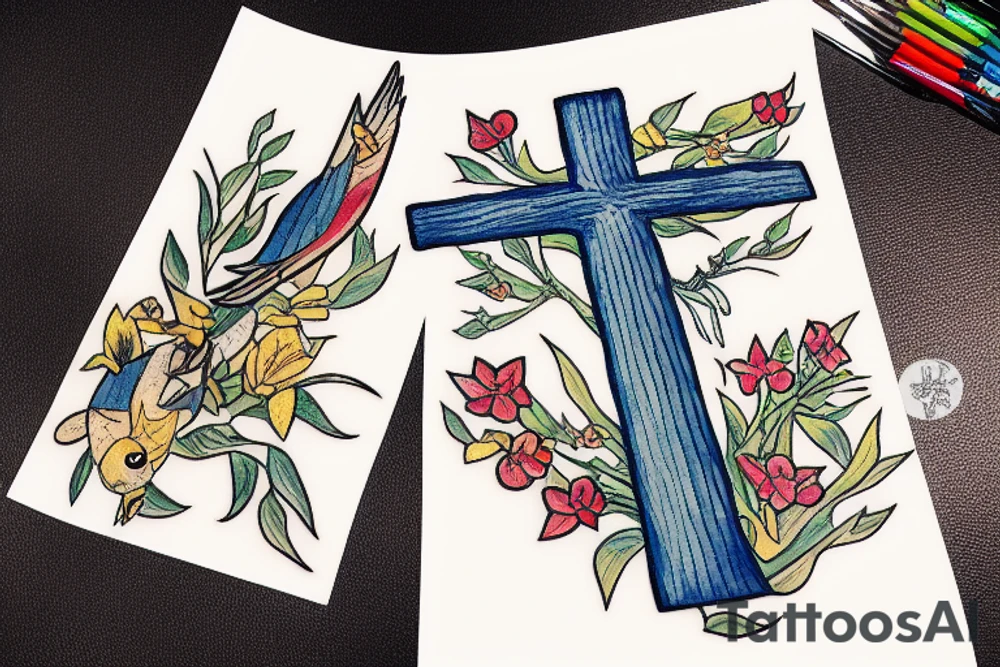 A cross with a bird tattoo idea