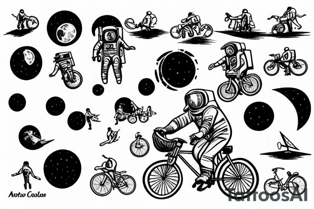 astronaut riding a bicycle in the moon tattoo idea