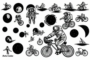 astronaut riding a bicycle in the moon tattoo idea