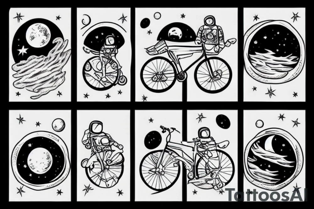 astronaut riding a bicycle in the moon tattoo idea
