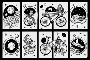 astronaut riding a bicycle in the moon tattoo idea