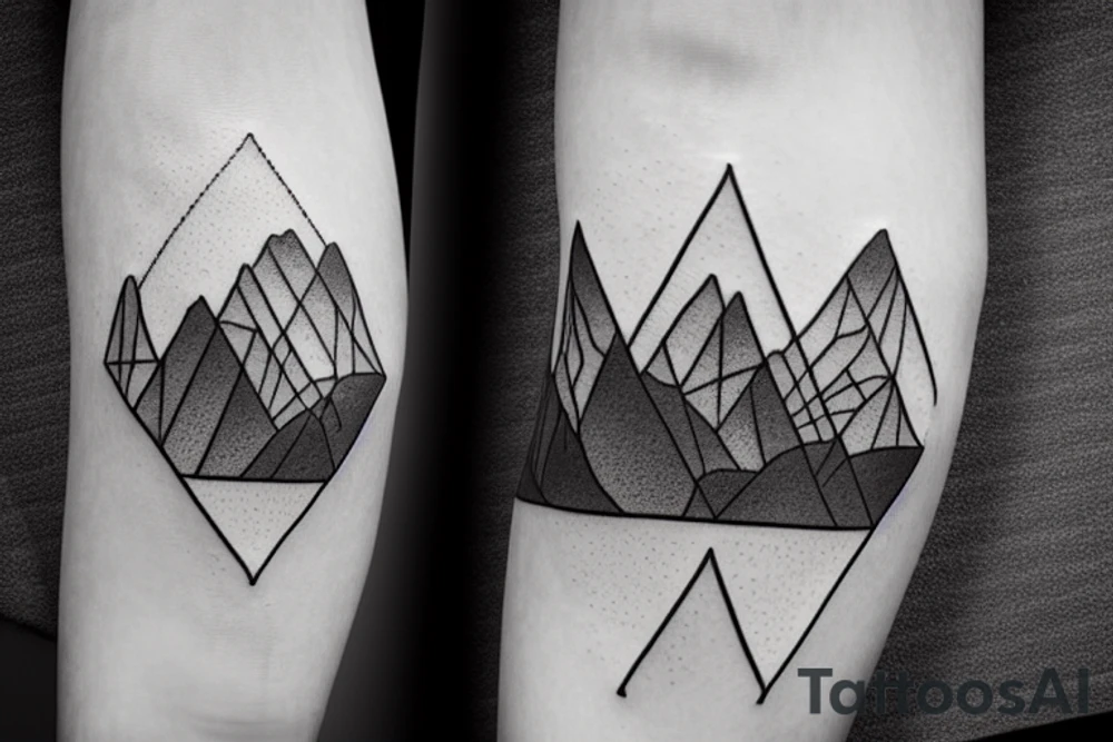 geometric mountain scene with a lake on forearm enclosed in a triangle tattoo idea