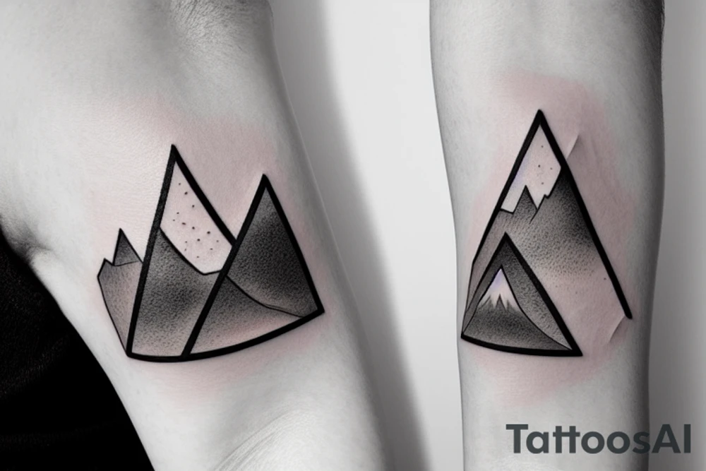 geometric mountain scene with a lake on forearm enclosed in a triangle tattoo idea