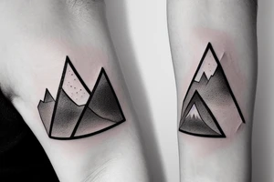 geometric mountain scene with a lake on forearm enclosed in a triangle tattoo idea