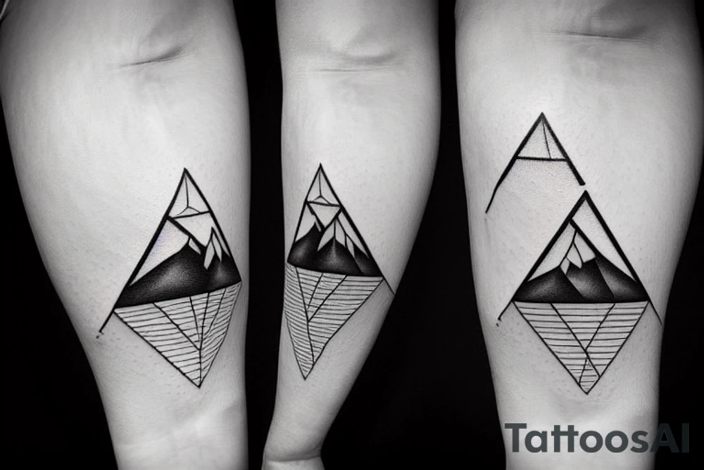 geometric mountain scene with a lake on forearm enclosed in a triangle tattoo idea
