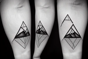 geometric mountain scene with a lake on forearm enclosed in a triangle tattoo idea