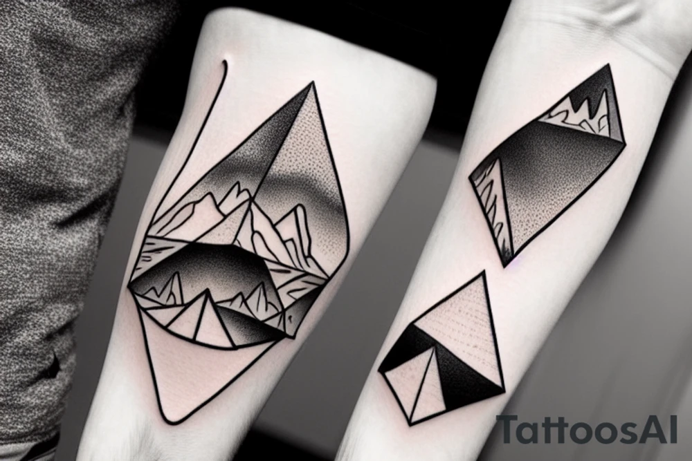 geometric mountain scene with a lake on forearm enclosed in a triangle tattoo idea geometric mountain scene with a lake on forearm enclosed in a triangle tattoo idea