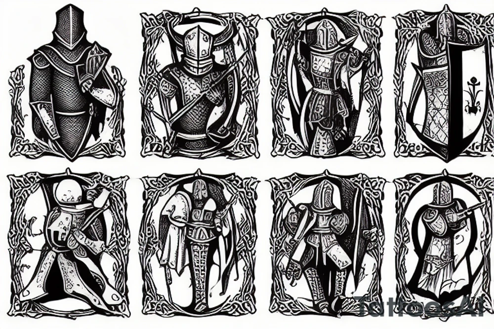 Bored medieval knight woodcut style tattoo idea