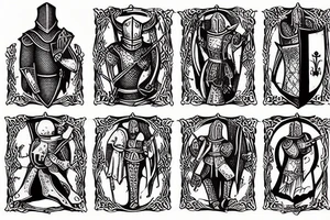 Bored medieval knight woodcut style tattoo idea