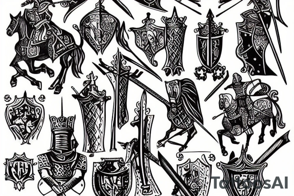 Bored medieval knight woodcut style tattoo idea