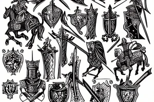 Bored medieval knight woodcut style tattoo idea