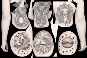 Girl in a dress orbiting around the sun under water tattoo idea