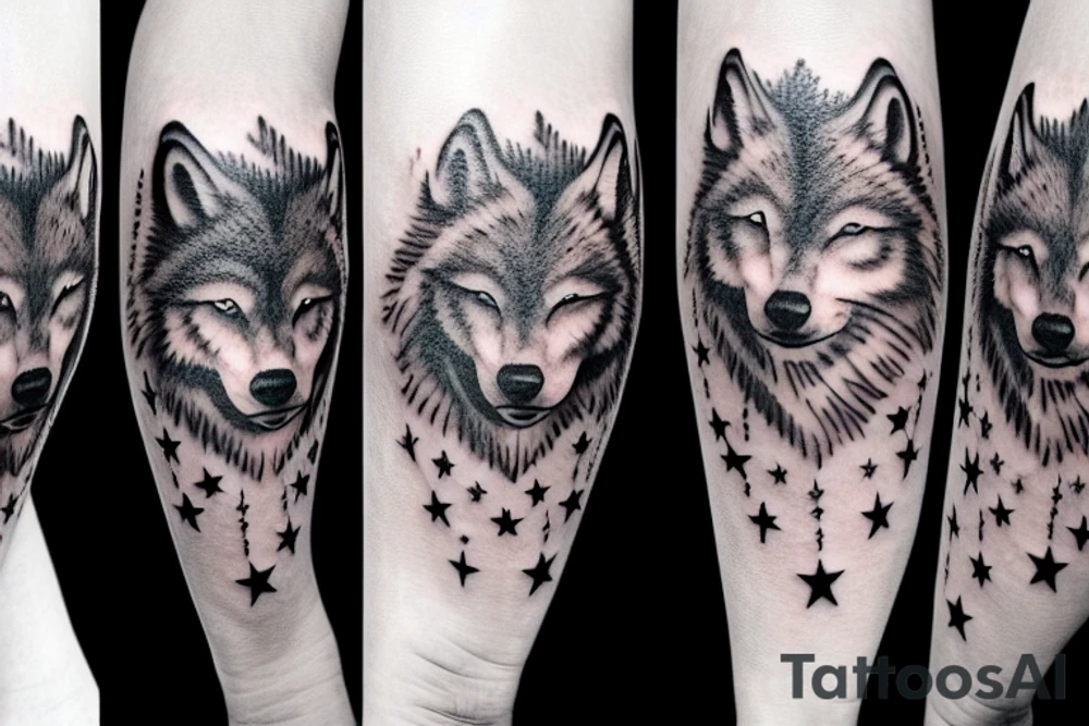 stars wolf tattoo idea