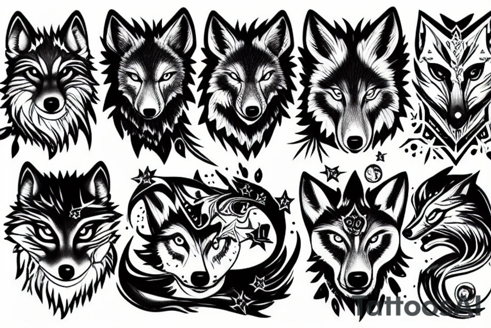stars wolf tattoo idea