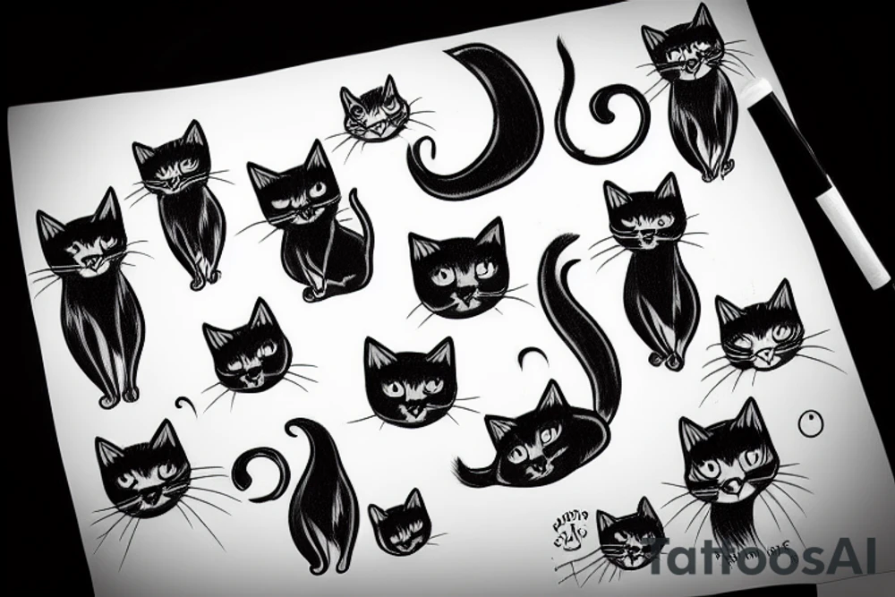 Black cat nine lives tattoo idea
